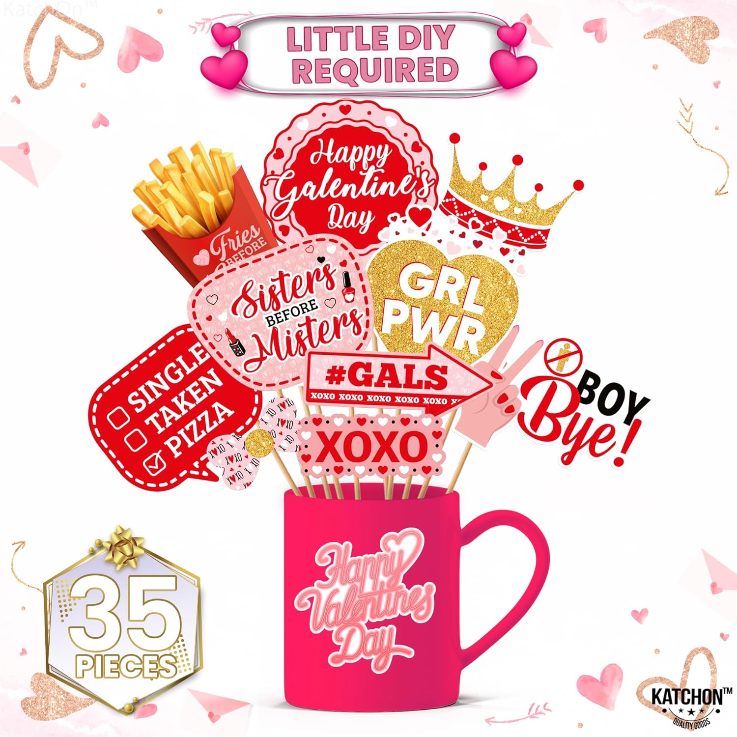 , Red Galentines Photo Props - Pack Of 35 | Galentine Photo Booth Props For Galentines Decorations | Galentines Day Decorations For Party | Galentines Day Photo Props | Valentine Photo Props
