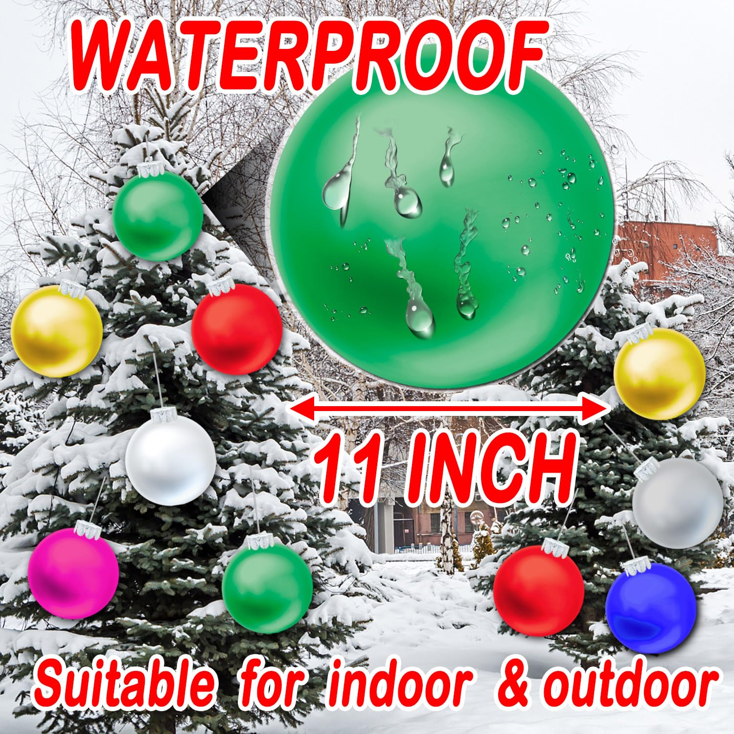 10 Pcs Outdoor Christmas Decorations, 11 Inch Large Inflatable Christmas Balls, Christmas Ornaments Decor For Front Door