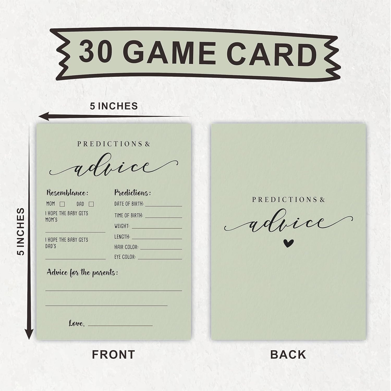 Predictions & Advice Game Cards, Minimalism Moss Green Game Cards For Baby Shower, Gender Reveal, Baby Announcement, Party Game Activity & Supplies - B01