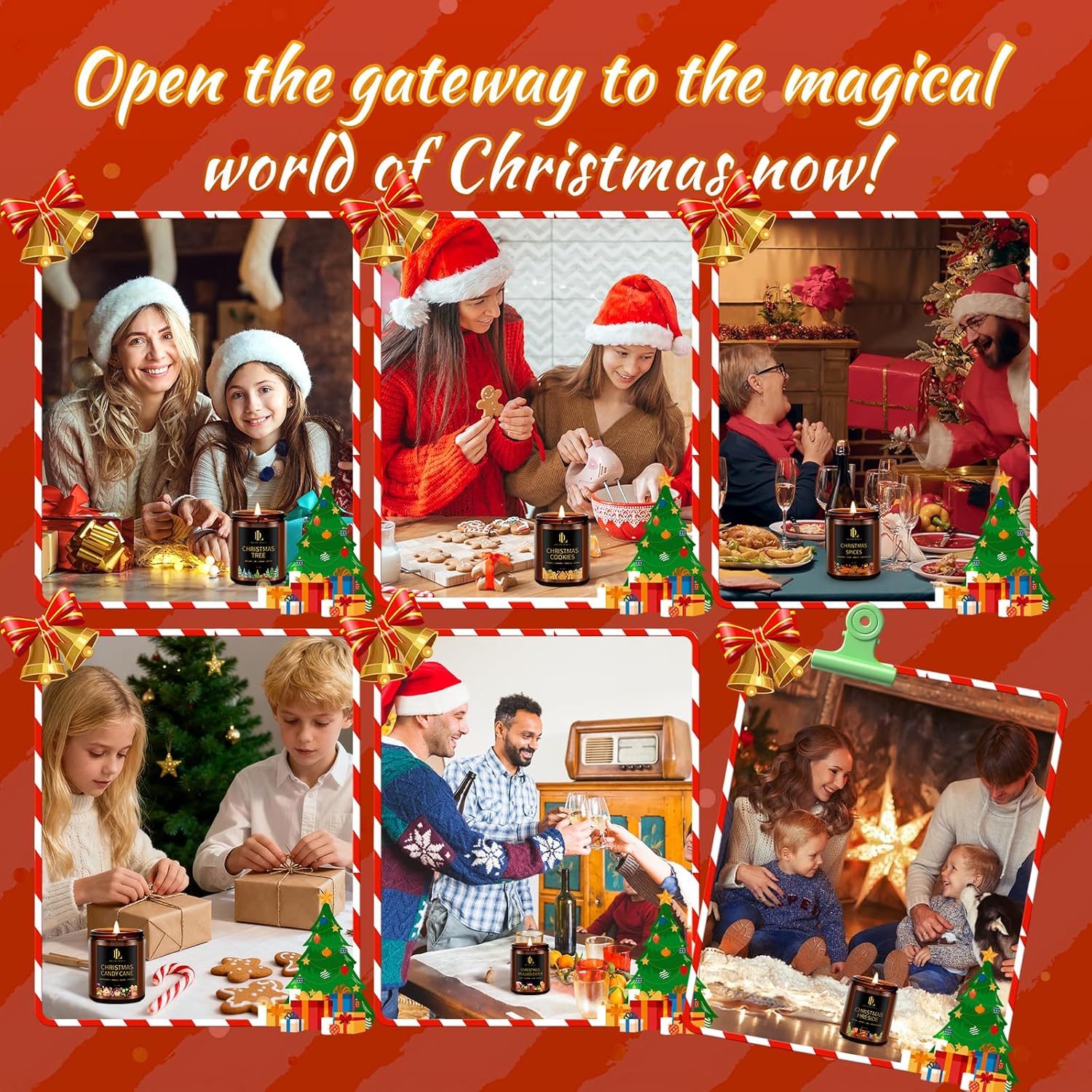 Christmas Candle Set, 6 Pack Holiday Scented Candle, Soy Candle For Home Scented, Christmas Holiday Candles Gift For Women Men, Scents Of Christmas Tree/Cookies/Spices/Candy Cane/Mulled Cider/Fireside