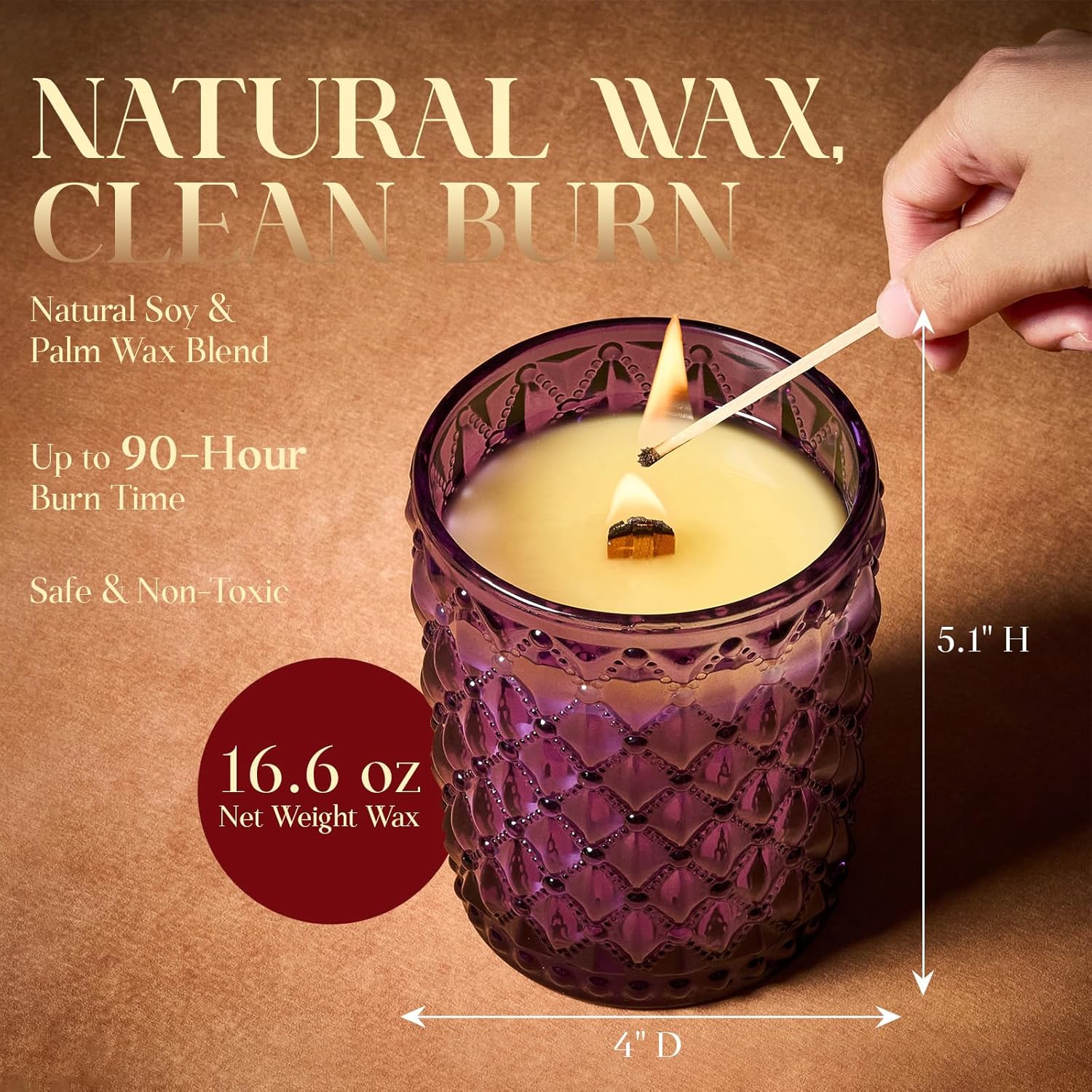 Citrus & Lavender Scented Candle | 16.6Oz, 100-Hour Burn | Natural Non-Toxic Soy Wax | Long-Lasting For Mood Healing And Gifting | For Bathroom, Kitchen, Office