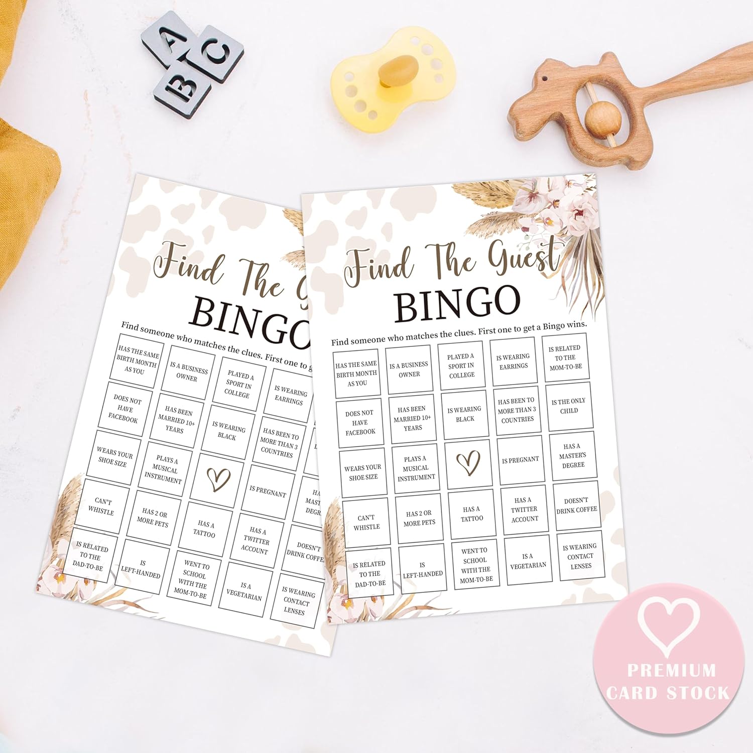 Boho Cow Find The Guest Bingo Game, Baby Shower Game, Pack Of 30 Game Cards, Gender Neutral Boy Or Girl, Fun Baby Game And Activity - Fa25