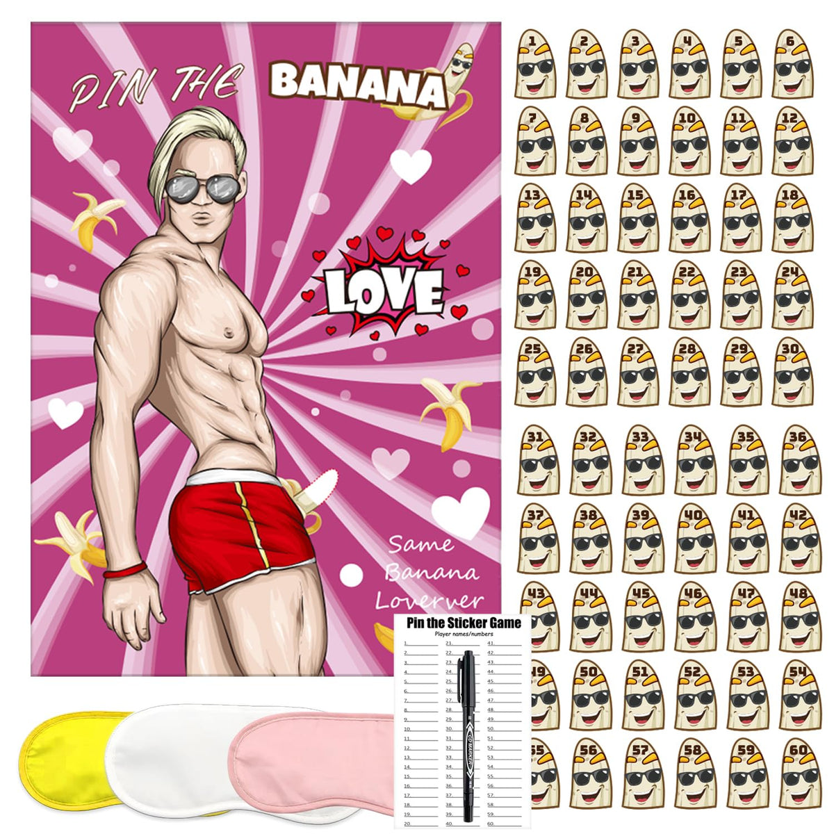 Bridal Shower Bachelorette Party Games Pin The Banana On The Hunk Bachelorette Party Games Wedding Engagement Girls Night Pin The Banana Game 60 Stickers Includes Large Poster Single Girl Party Night