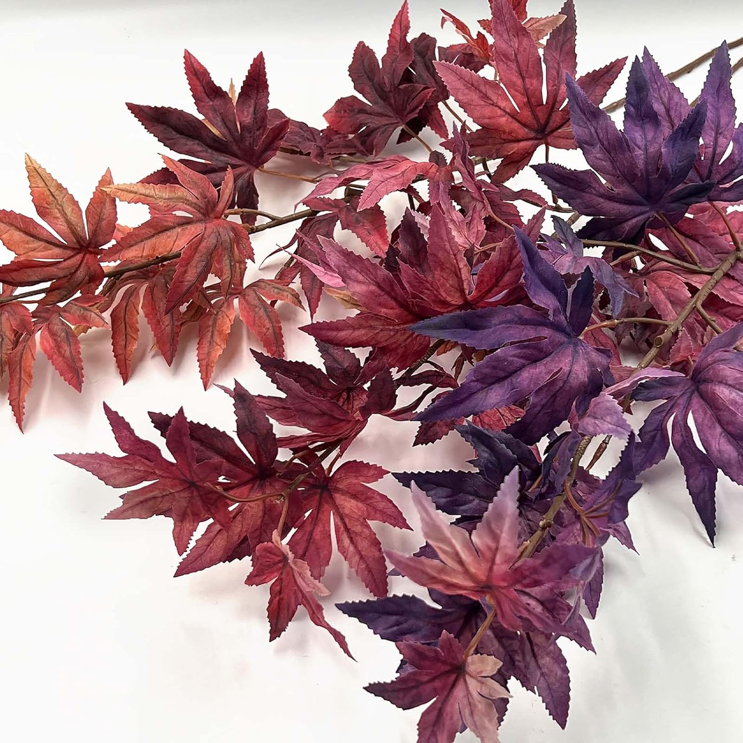3Pcs Artificial Maple Leaves Branches,32.6'' Silk Autumn Fake Fall Leaves Stems Plants,Faux Maple Leaf Bushes Shrubs For Fireplace Halloween Decorations(Autumn Red/Dark Red/Purple)