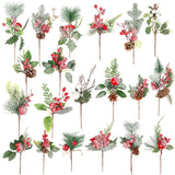 Artificial Christmas Picks 20 Pack Assorted Holly Berry Stems Frosted Pine Cones Faux Red Berries White Floral Picks Sprays For Xmas Tree Vase Crafts Garland Christmas Wreath Decoration