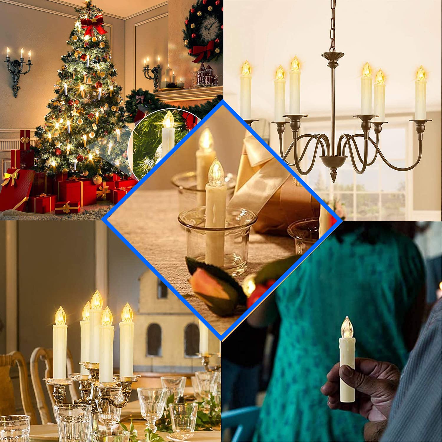 10 Pcs Led Flameless Taper Candles With Remote,Small Mini Electric Dimmable Flickering Fake Wax,Battery Operated,Windows Clips Lights For Stick Candelabra,Wreath,Christmas Decor