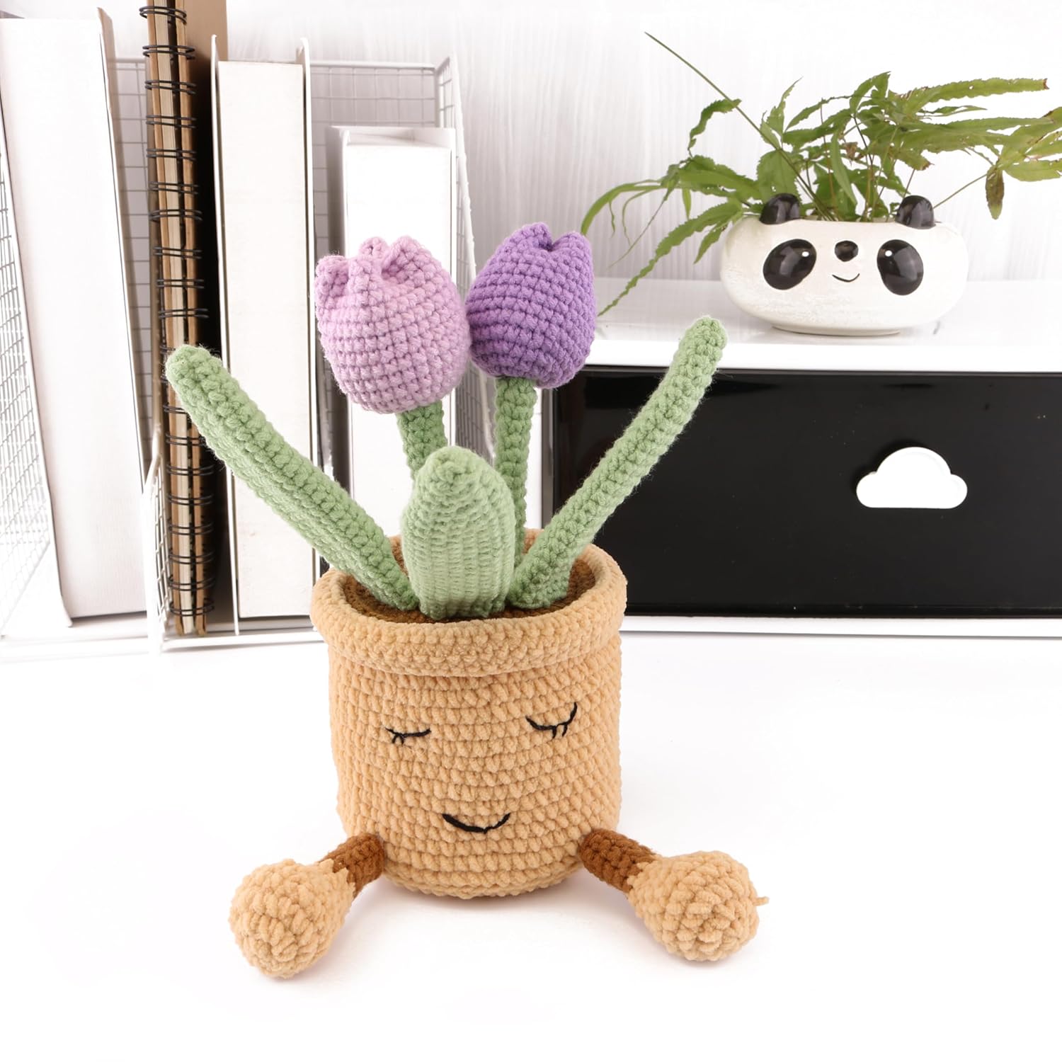 Wool Woven Tulips, Artificial Plants Permanent Tulips, Hand-Woven Flowers Suitable For Dining Tables, Offices, Birthday Gifts, Weddings, Thanksgiving Decorations (Purple)