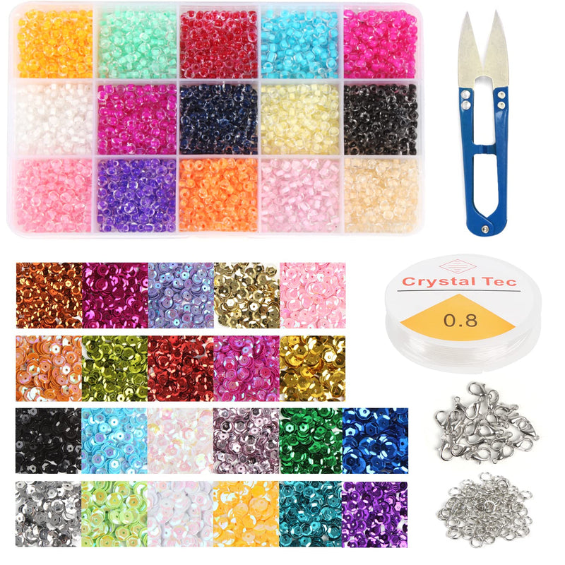 10322 Pcs Glass Seed Beads And Loose Sequins Kit, 4Mm Small Craft Bead