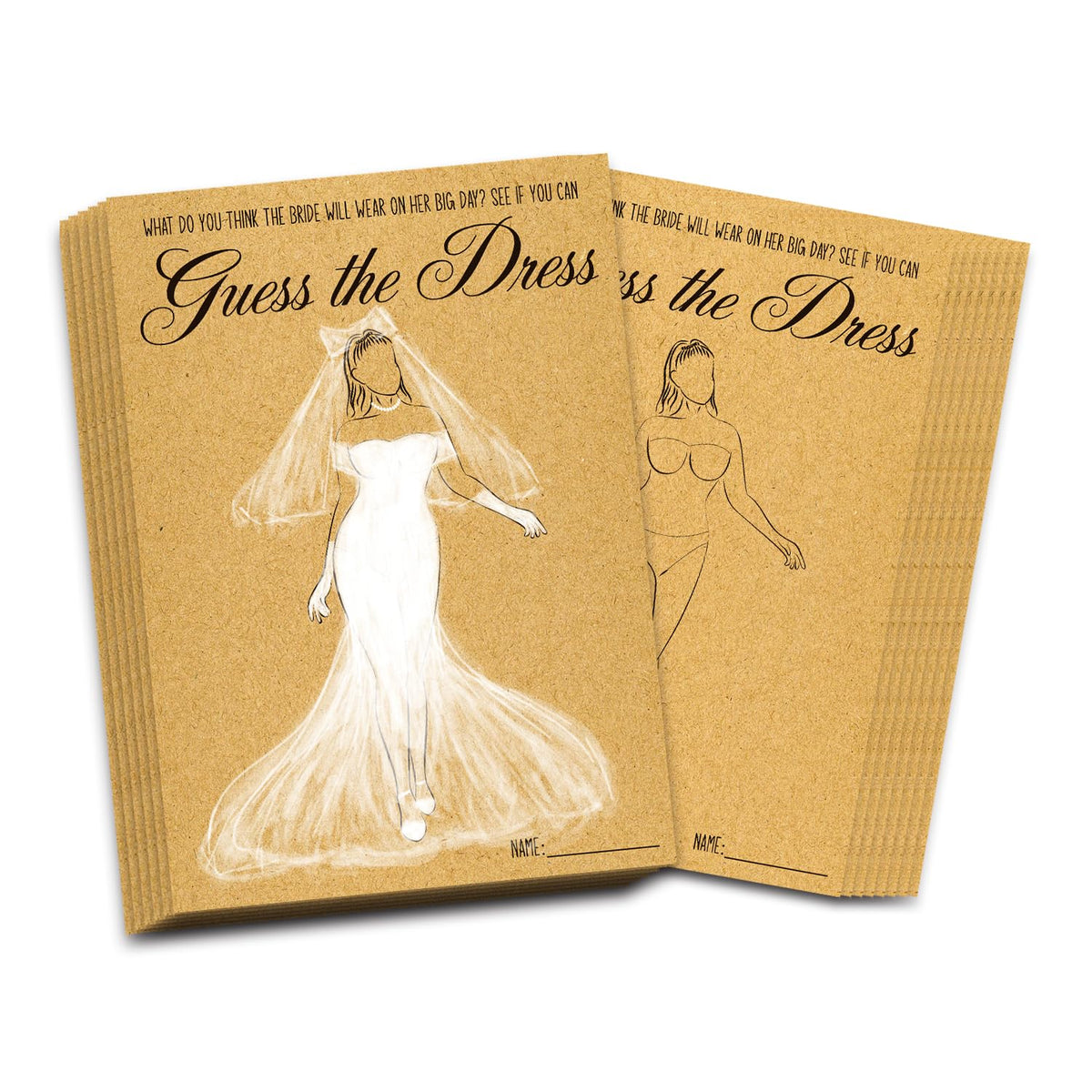Bridal Shower Games Card, Guess The Dress Bridal Shower Games, Unique Bridal Shower Game, Bridal Shower Party Supplies, Wedding Party Favors, 5 X 7 Inch, 30 Pack (Brown Kraft Paper-04)