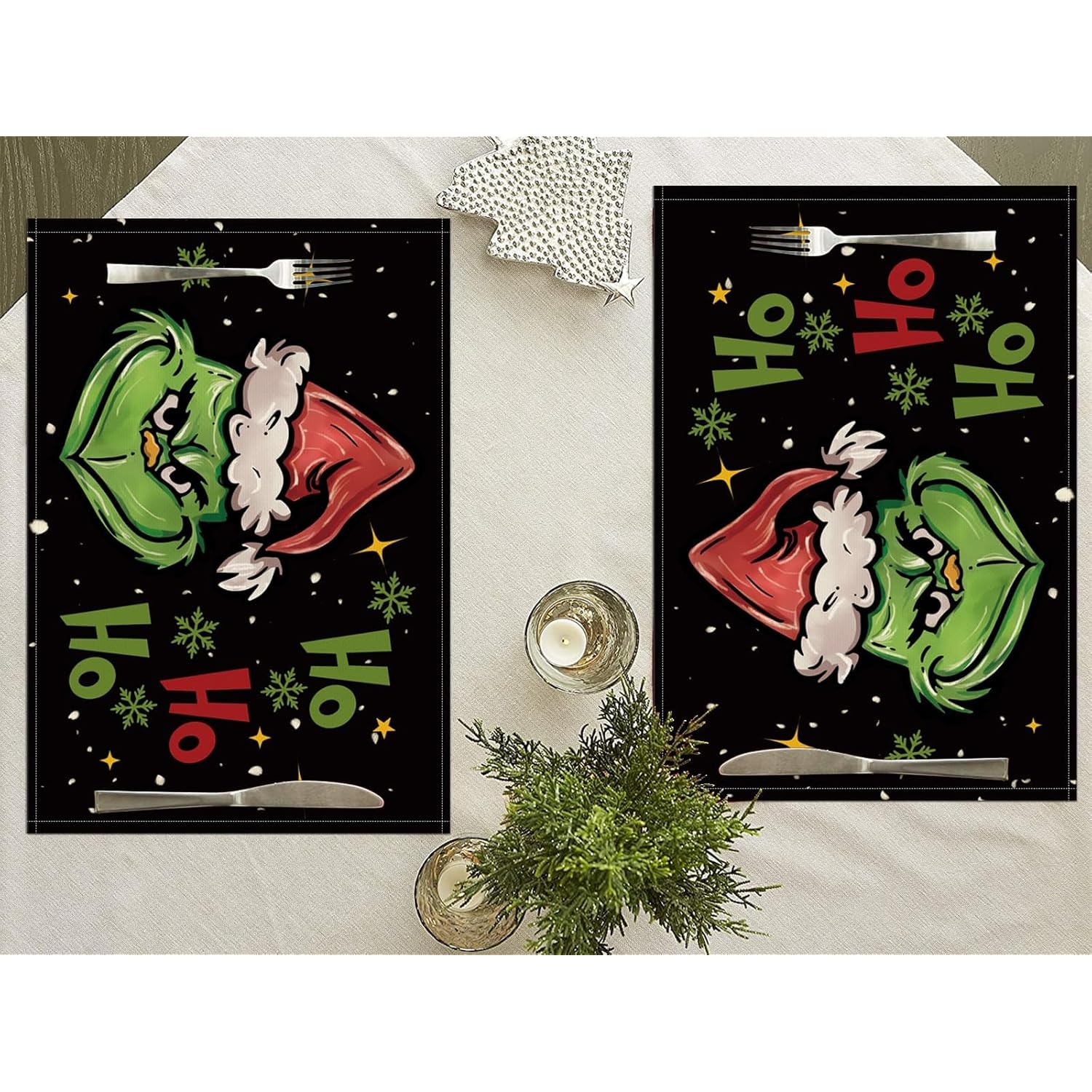 Christmas Placemats Set Of 4,Winter Merry Xmas Ho Ho Ho Heat-Resistant Place Mats,Merry Xmas Holiday Table Decors For Farmhouse Kitchen Dining Party 12X18 Inch