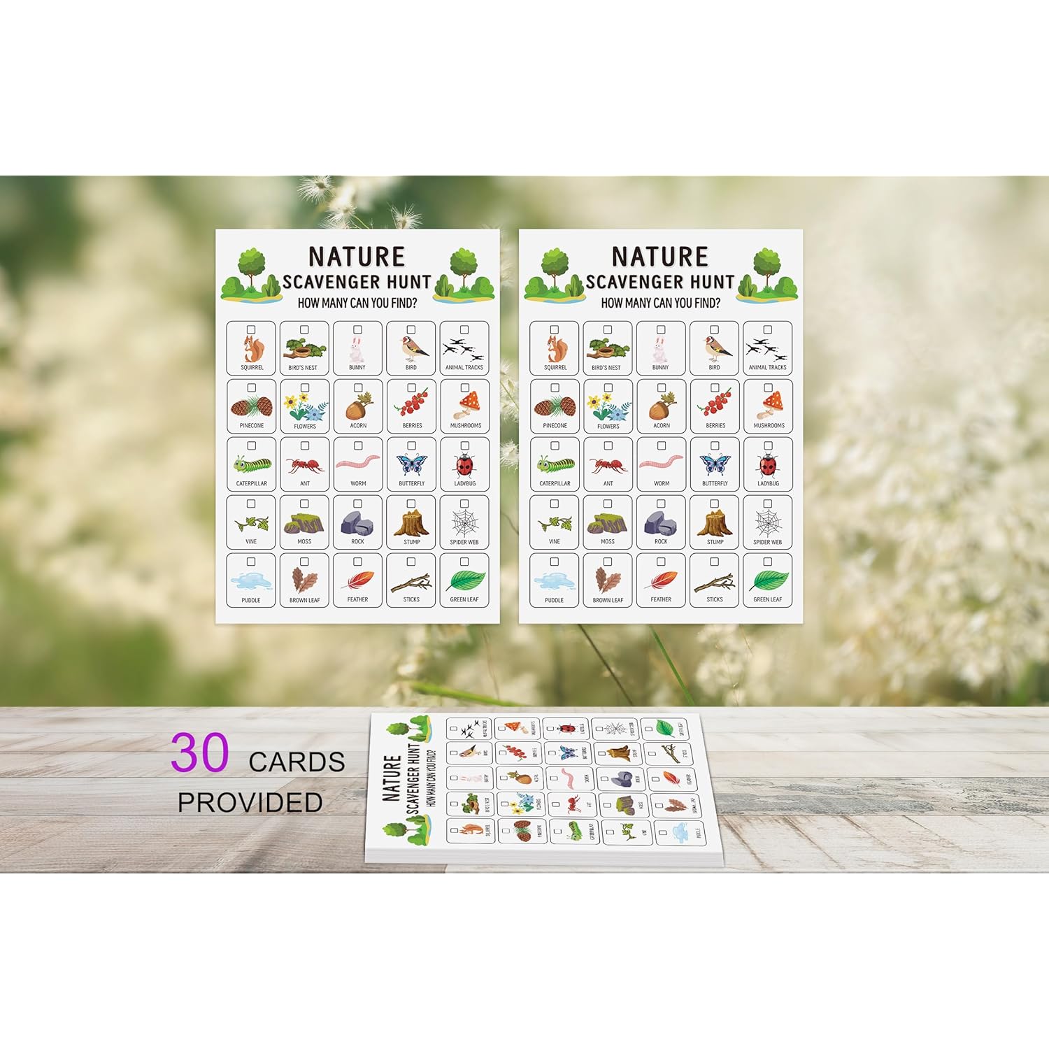 Nature Scavenger Hunt, Camping Games Travel Activities, Outdoor Scavenger Hunts Road Trip Game Cards -Nhg01