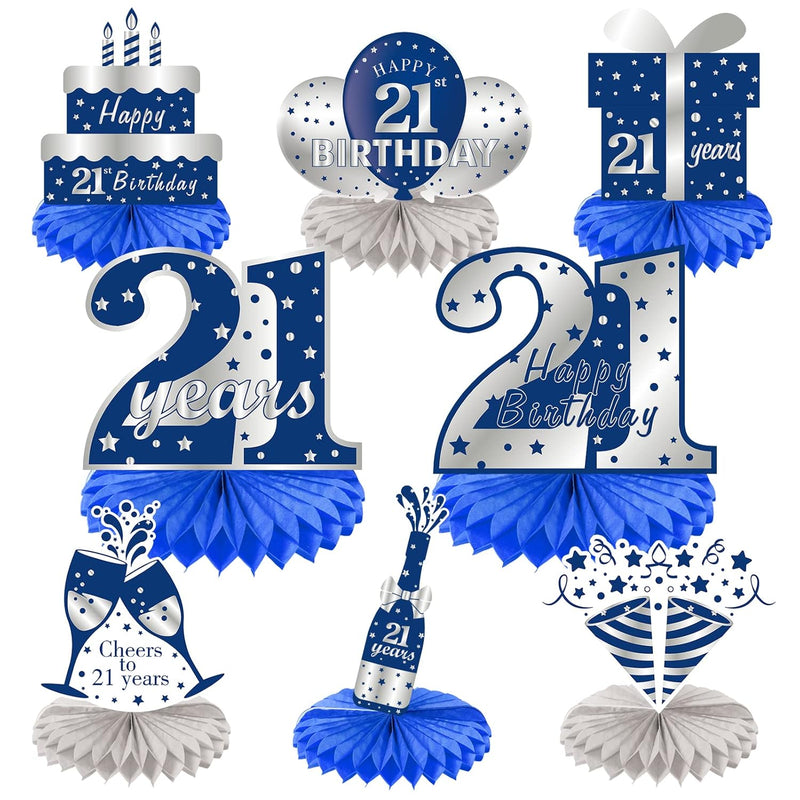 8Pcs 21St Birthday Honeycomb Centerpieces Decorations For Boys, Blue S