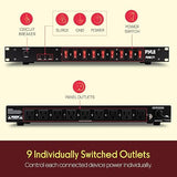 15A 9 Outlet Power Strip 6FT Cord 1800J Surge Protector 1U Steel Rack Mount