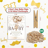 Don'T Say Baby Game For Baby Shower, 50 Wooden Clothespins And One Sign, Brown Boho Bear Theme, Pins For Baby Shower Decorations, Gender Reveal Games, Baby Shower Supplies-Bb35