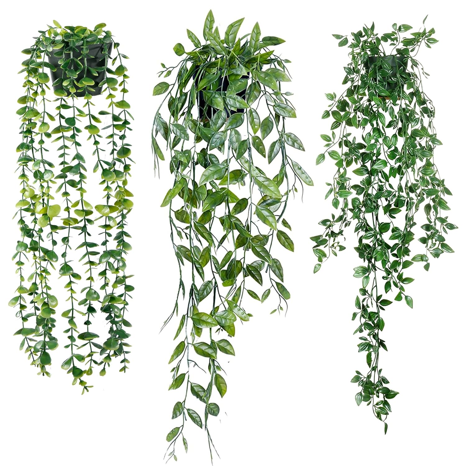Fake Hanging Plants 3 Pack Artificial Eucalyptus Fake Potted Greenery Faux Eucalyptus Mandala Vine Pea Pod For Home Indoor Outdoor Wall Garden Wedding Decor