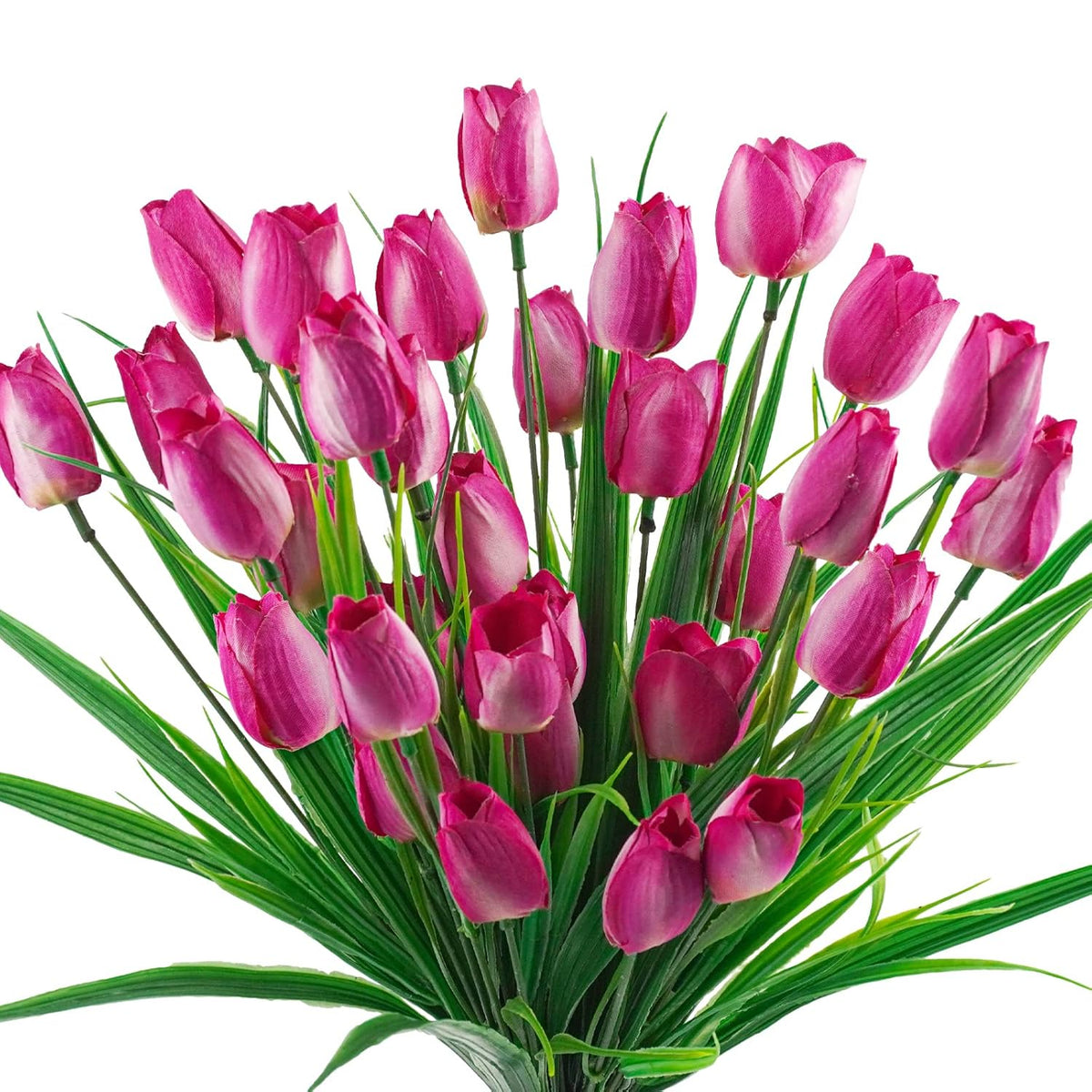 6 Bundles Tulips Artificial Flowers,30 Heads Outdoor Artificial Tulip Faux Plastic Greenery Shrubs Plants Uv Resistant For Easter Home Outside Garden Porch Window Decor (Purple)