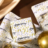 Wrapping Paper Sheet - 6 Sheets Gold 50Th Anniversary Design Folded Flat For Birthday, Party, Baby Showers - 19.7 Inch X 27.5 Inch Per Sheet