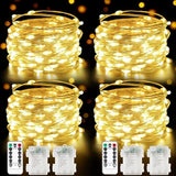 4 Pack Battery Operated Fairy Lights 33FT 100 LED Warm White String Lights with Remote Timer 8 Modes Waterproof for Bedroom Christmas Decor