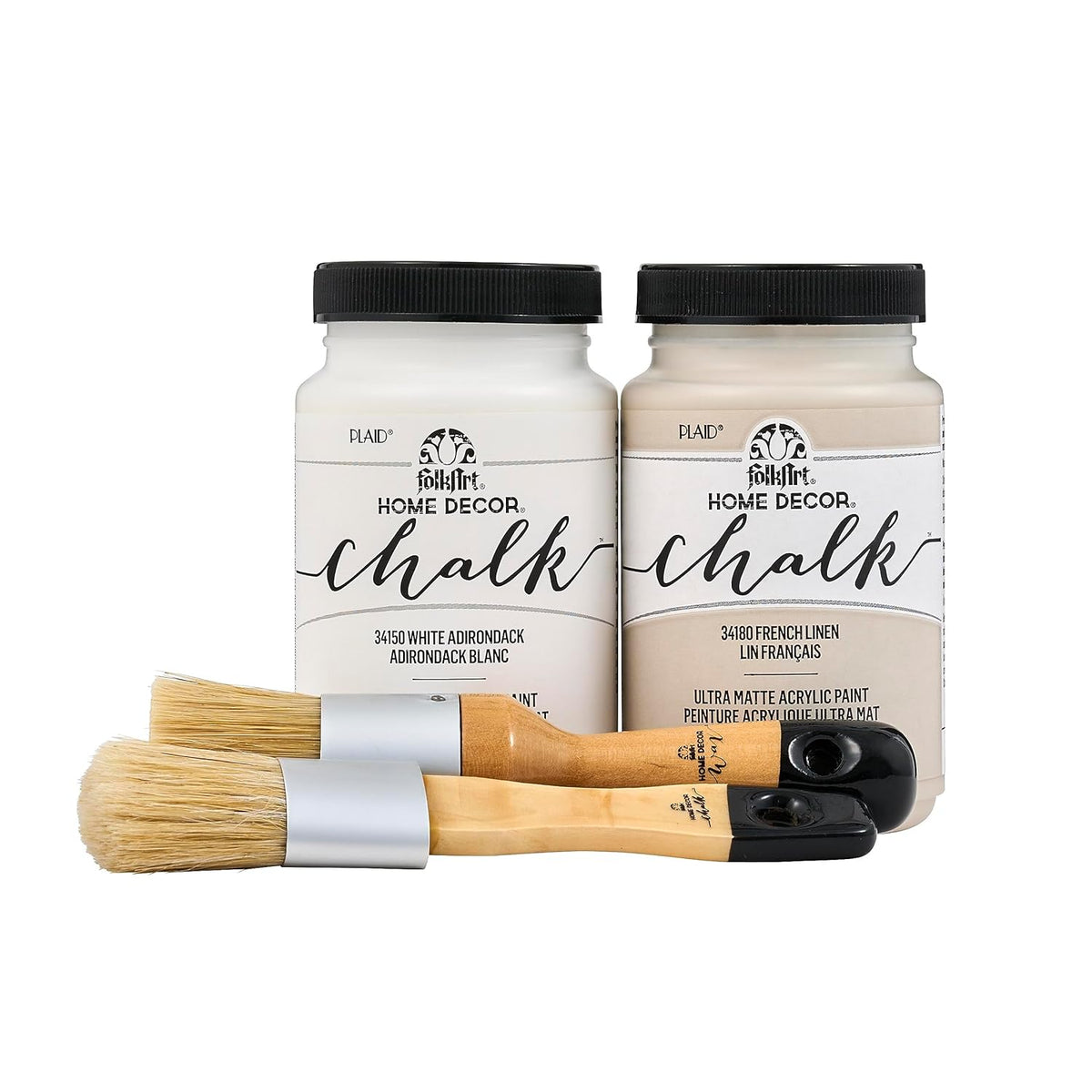 FolkArt Home Décor Chalk 8 fl oz White & Tan Kit, Includes 2 Ultra Matte Acrylic Craft Paints and 2 Piece Combo Brush Set, 96417
