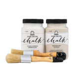 FolkArt Home Décor Chalk 8 fl oz White & Tan Kit, Includes 2 Ultra Matte Acrylic Craft Paints and 2 Piece Combo Brush Set, 96417