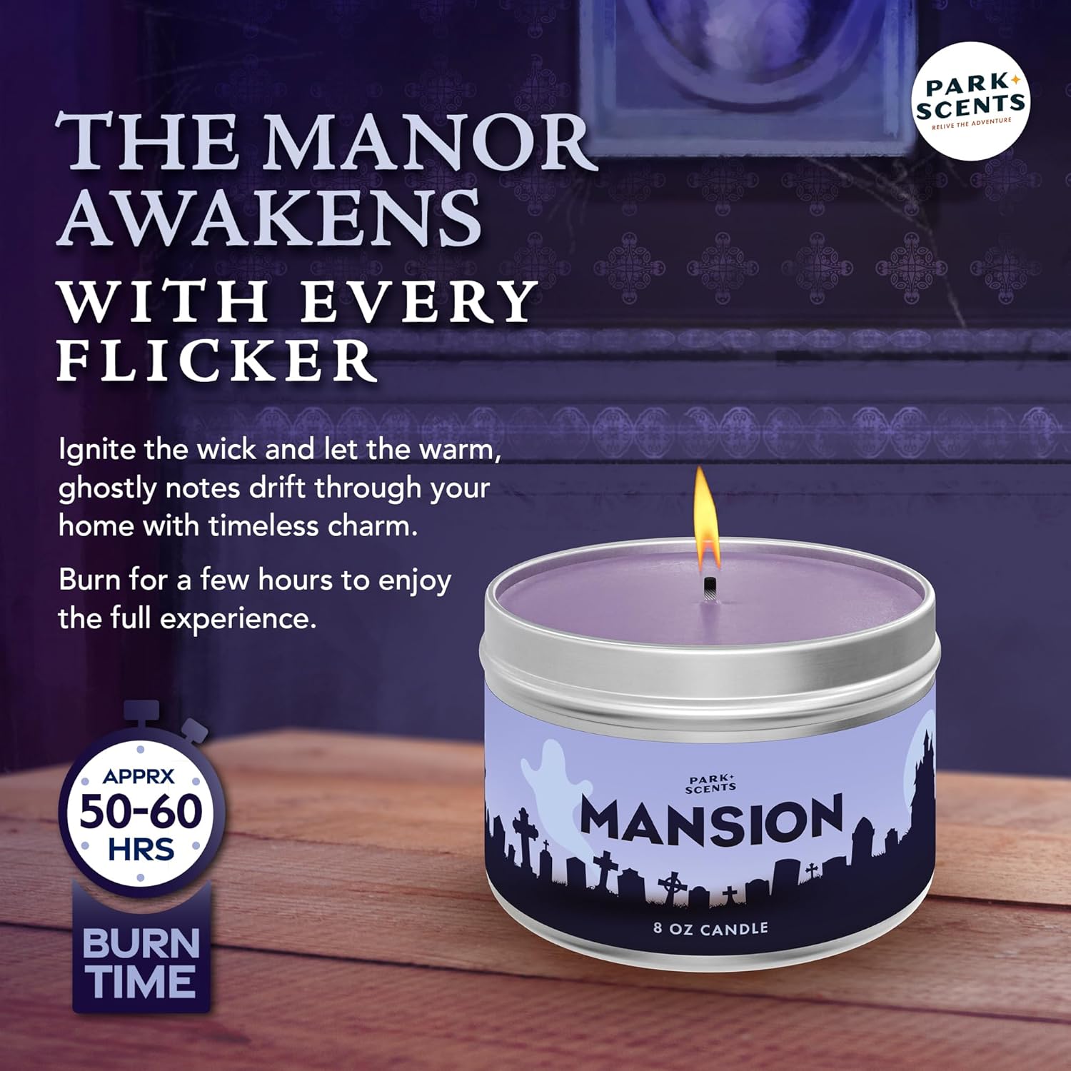 Mansion Candle – Theme Park Scented Candles For Home With Peony, Violet, Plum, Leather, Aged Wood, Amber, Musk, Vanilla – Vegan Soy Wax, Made In Usa, Friend Birthday Gifts For Women