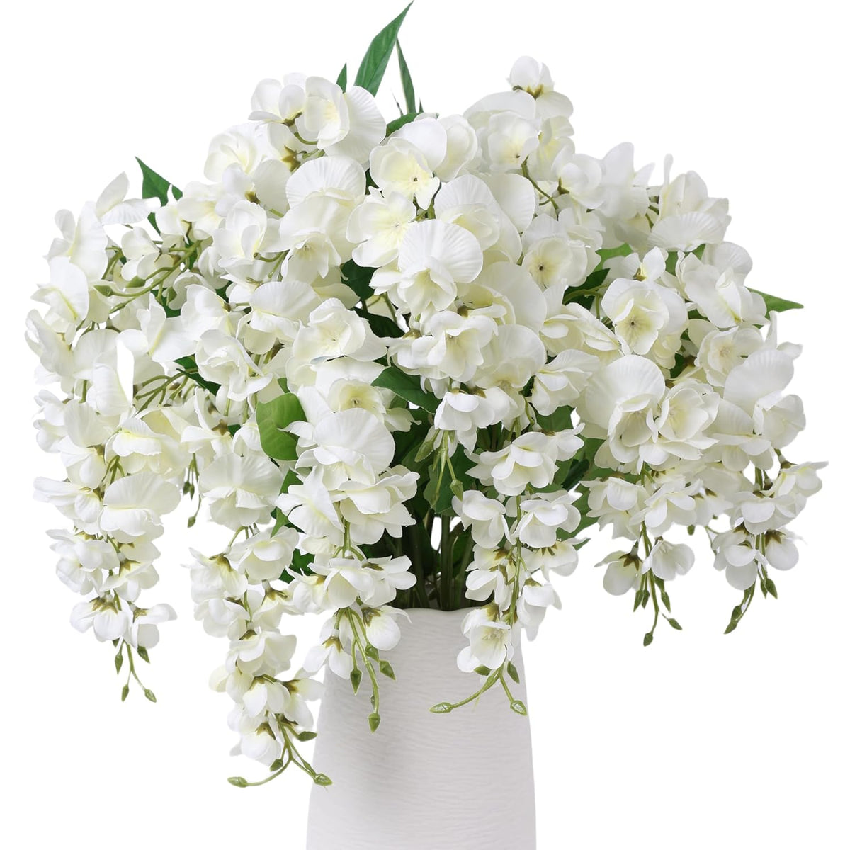 Fake Flowers Indoor Plants, 2Pcs Greenish White Hanging Wisteria Decoration, Light Cream White Uv & Fading Resistant, Room Decor For Kitchen Living Room Bathroom Centerpiece Table