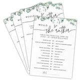 Would She Rather Bridal Shower Game - Greenery Eucalyptus - 30 Pcs Double-Sided Fill-In Wedding Game Cards For Newlyweds, Engagement Party Activities & Decorations -B01