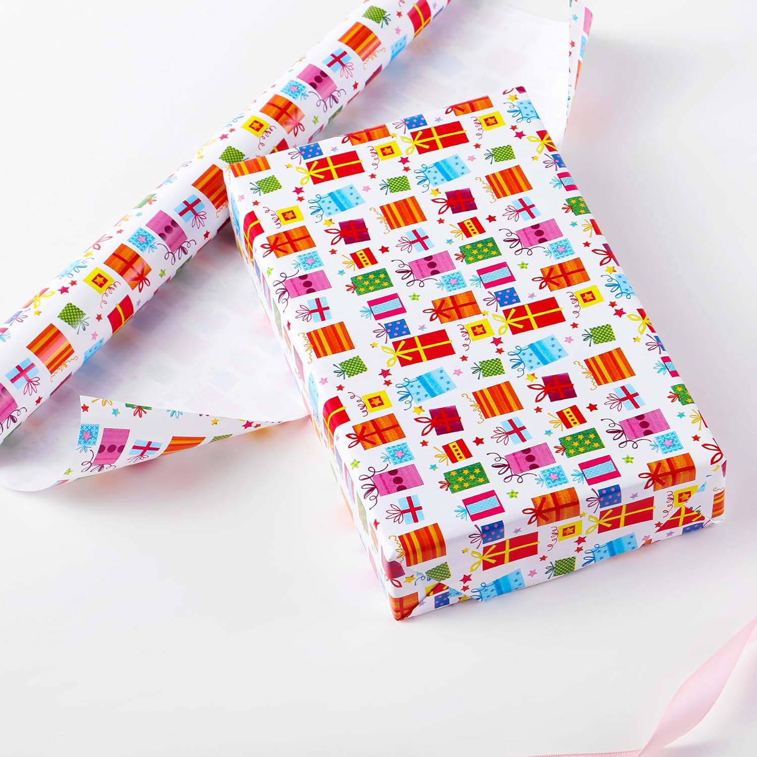 Birthday Wrapping Paper, 3 Mini Rolls, 17 Inch X 9.8 Feet, Decorative Happy Gift, Presents And Balloons Design Wrapping Paper For Birthday, Gift Packaging, Holiday, Party, Baby Shower
