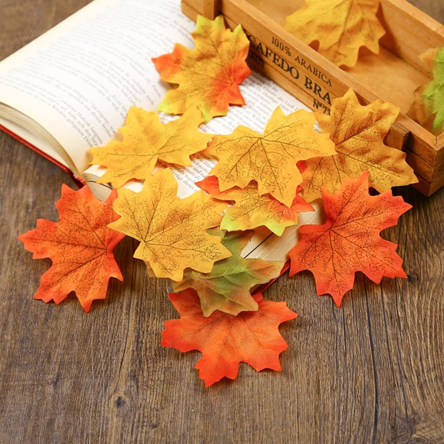 300 Pcs Fake Fall Leaves, 8Cm/3.15Inch Autumn Leaves, Fall Party Decorations Maple Leaf Cutouts Decor Artificial Plastic Craft Autumn Decoration Foliage For Thanksgiving Party Weddings