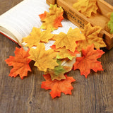 300 Pcs Fake Fall Leaves, 8Cm/3.15Inch Autumn Leaves, Fall Party Decorations Maple Leaf Cutouts Decor Artificial Plastic Craft Autumn Decoration Foliage For Thanksgiving Party Weddings