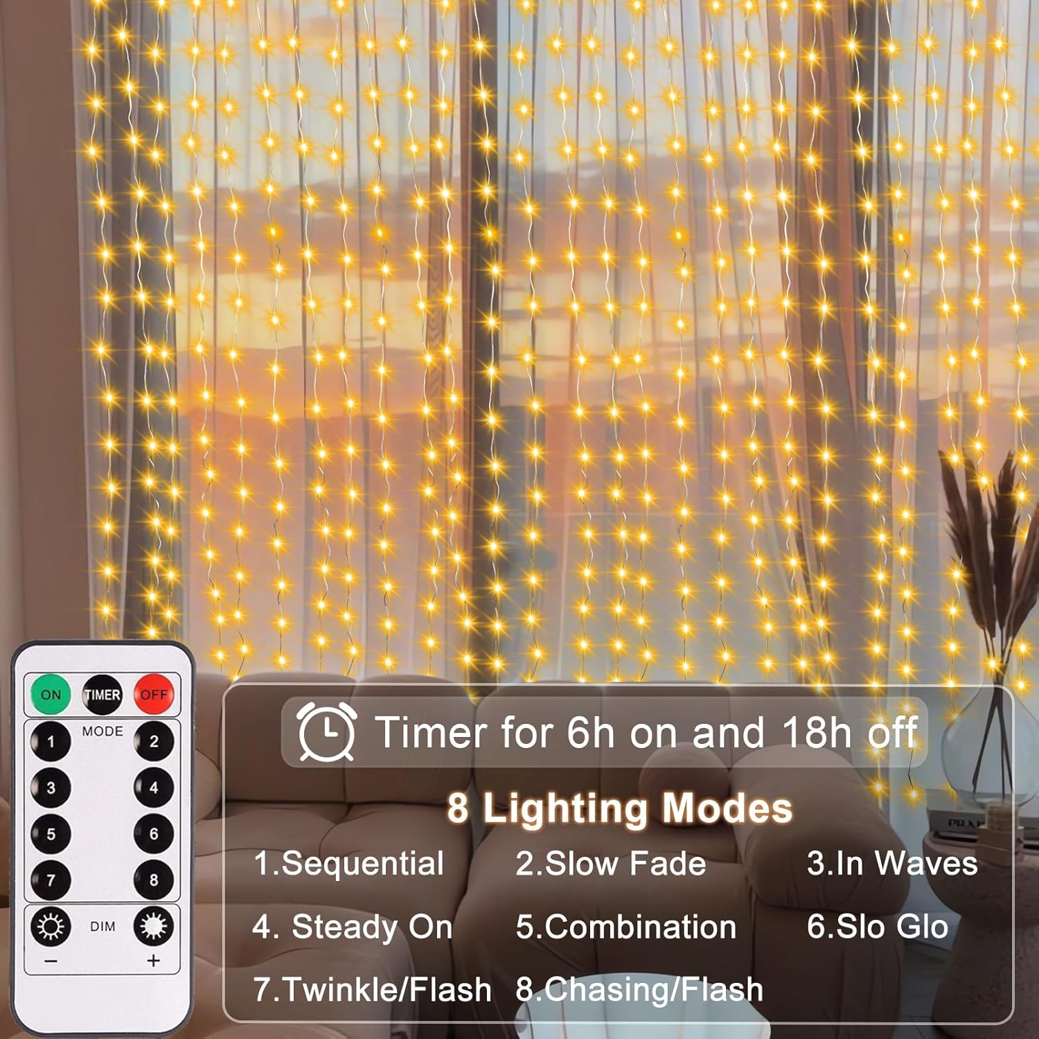 Curtain Lights, 300 Led Fairy Curtain Lights With Remote Timer, Usb Powered Copper Curtain String Lights 9.8Ft X 9.8Ft F