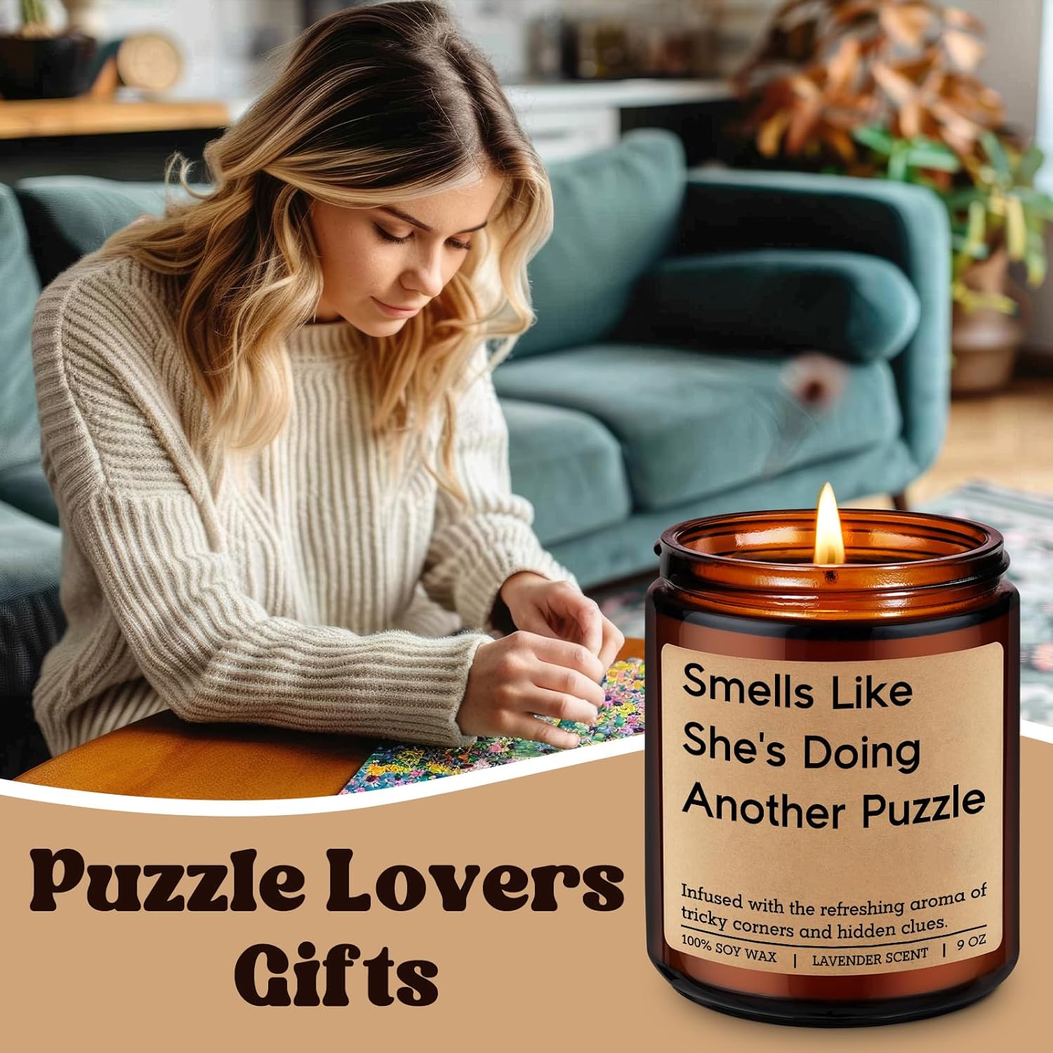 Candle, Puzzle Gifts, Funny Gifts For Puzzle Lovers Women, Funny Valentines Day Birthday, Jigsaw Themed Presents For Jigsaw Lovers, Puzzlers, Puzzle-Loving Friend Daughter Mom Sister Her