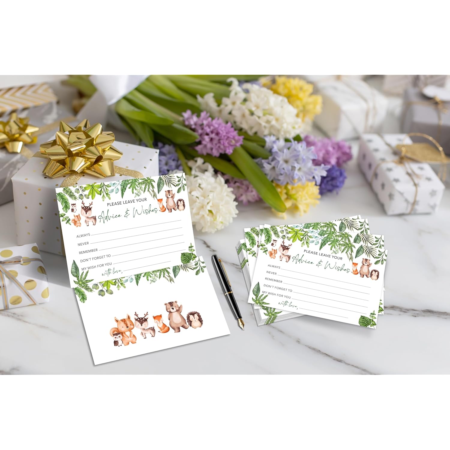 Advice And Wishes Cards, Safari Jungle Advice Cards For Baby Shower, Weddings, Engagement Party, Woodland Party Decorations Supplies, Favors For Mom To Be, Dad To Be, New Parents (25Pcs) -A05