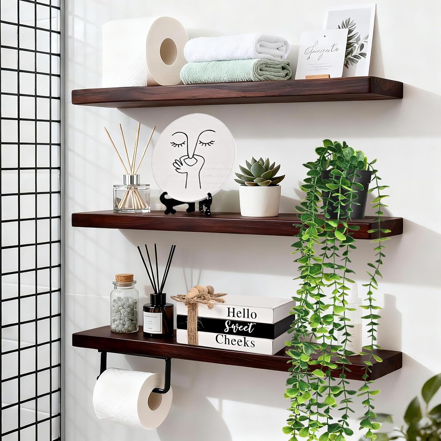 Bathroom Shelf Decor Funny Bathroom Decor Signs,Round Humorous Sign And Book Stack With Fake Plant,Farmhouse Restroom Accessories Decor