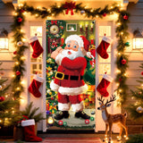 Christmas Door Cover, 79X35Inch Santa Claus Fabric Hanging Banner Door Sign Santa Background For Christmas Door Decorations Home Office Decor