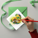 Sunflower Heart With Bee Card, Quilling Cards For All Occasions, Birthday, Mothers Day, Anniversary, Watercolor Classy Card For Women, Mom