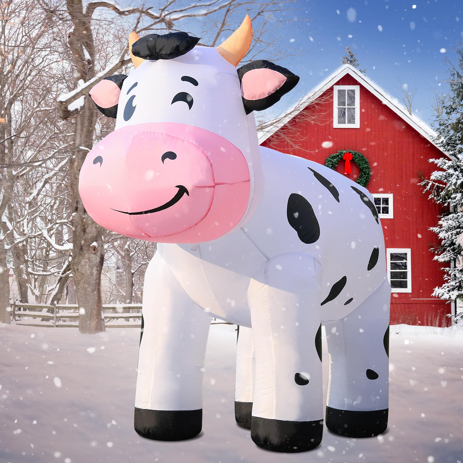 6.5Ft Cow Inflatables Christmas Spring, Farm Ranch Blow Up Animals Cute Dairy Cattle, Decorations Outdoor Yard Built-In