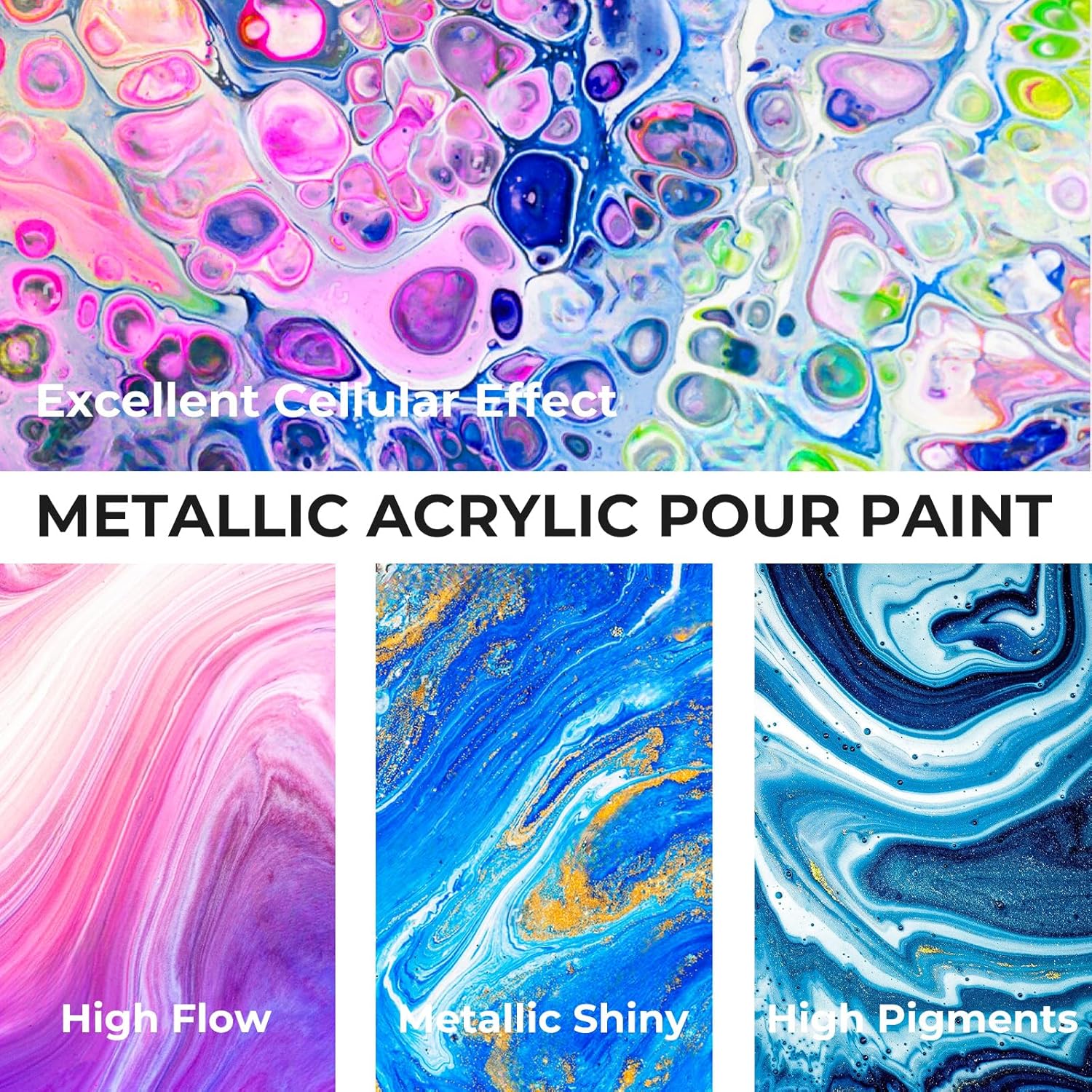 18 Colors 8.45Oz Metallic Acrylic Pour Paint Supplies Kit, Large Volume Ready To Pour Premixed High Flow Pouring Paint Set With Silicone Pouring Oil, Gloves, Instructions For Beginner Diy