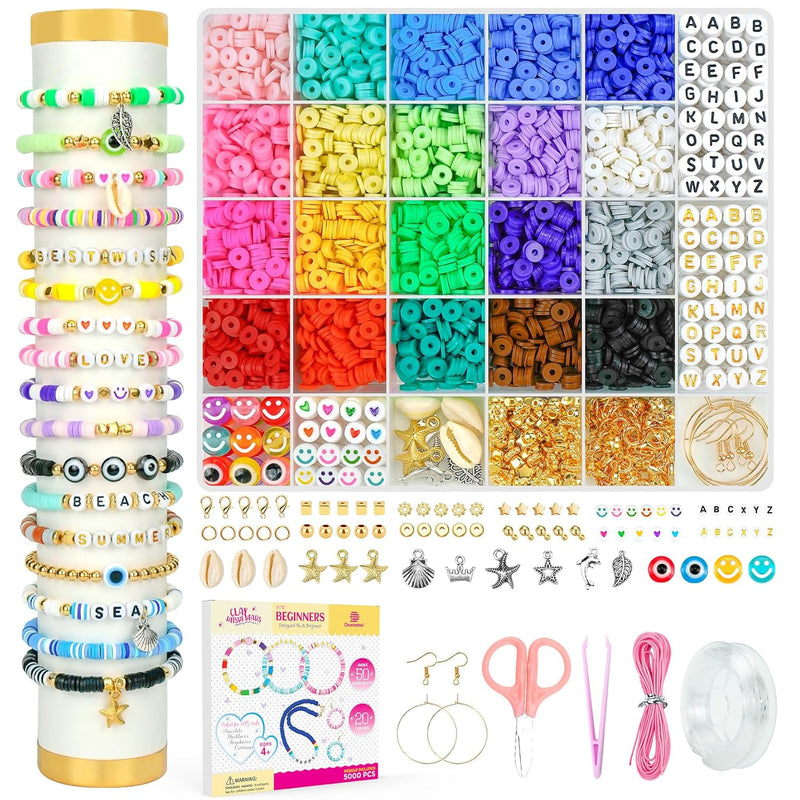 Clay Beads Bracelet Making Kit For Beginner, 5000Pcs Heishi Flat Prepp