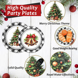 100Pcs Christmas Paper Plates And Napkins Set Black Buffalo Plaid Plates Christmas Party Supplies Xmas Tree Disposable Dinnerware Tableware Set For Holiday Winter Party Decoration Serve 25
