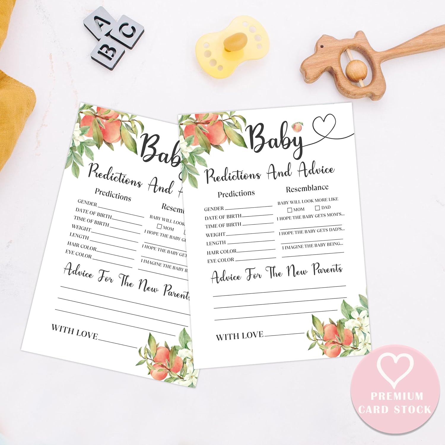 White Floral Peach Baby Predictions And Advice Cards, Baby Shower Game, Pack Of 30 Game Cards, Gender Neutral Boy Or Girl, Fun Baby Game And Activity - Fa36