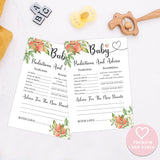 White Floral Peach Baby Predictions And Advice Cards, Baby Shower Game, Pack Of 30 Game Cards, Gender Neutral Boy Or Girl, Fun Baby Game And Activity - Fa36