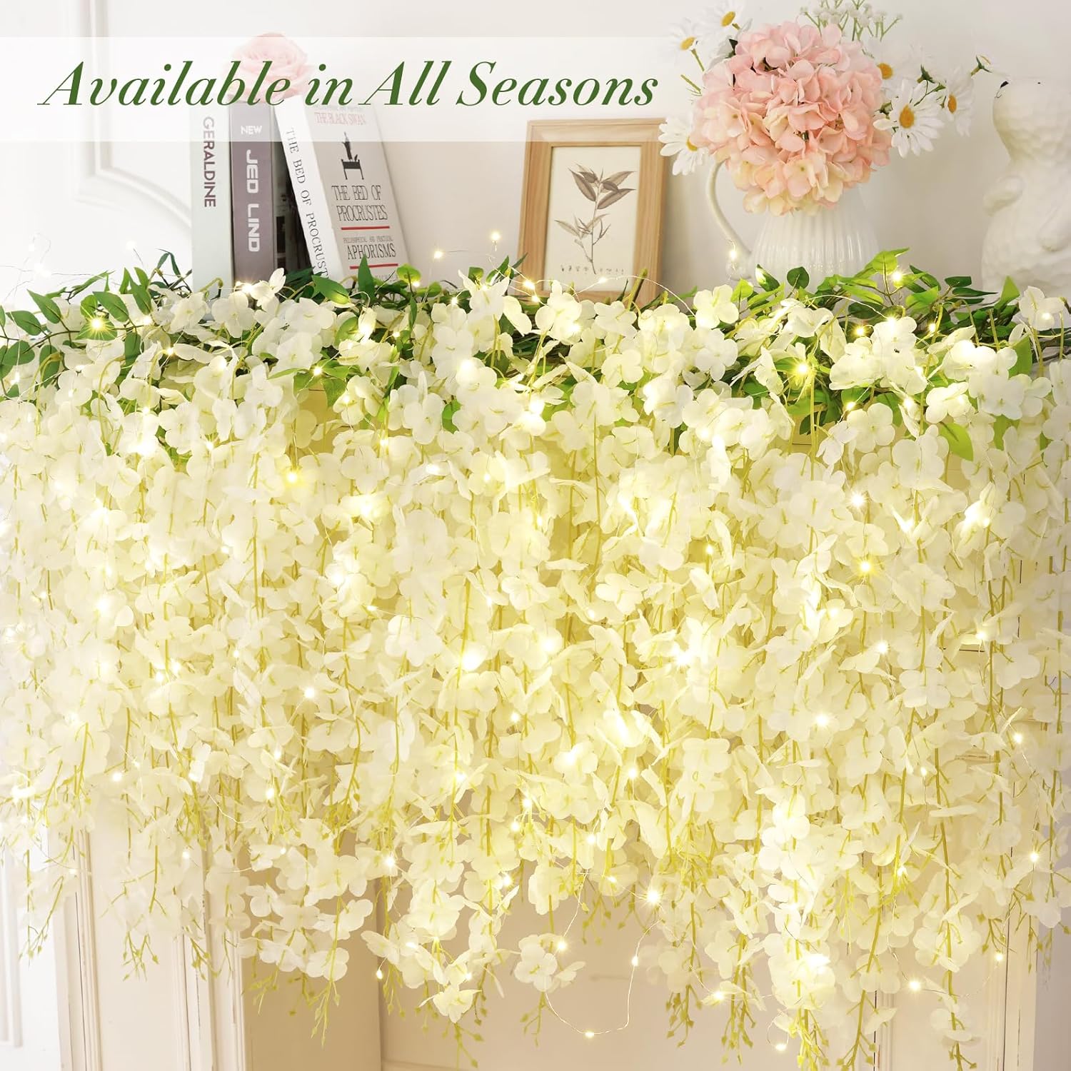 40 Pack White Wisteria Hanging Flowers, Fake Flowers For Decoration, Artificial Hanging Flowers, Vines For Bedroom, Flower Garland For Home, Party, Wall, Wedding Decoration(3.6 Ft/Pcs)