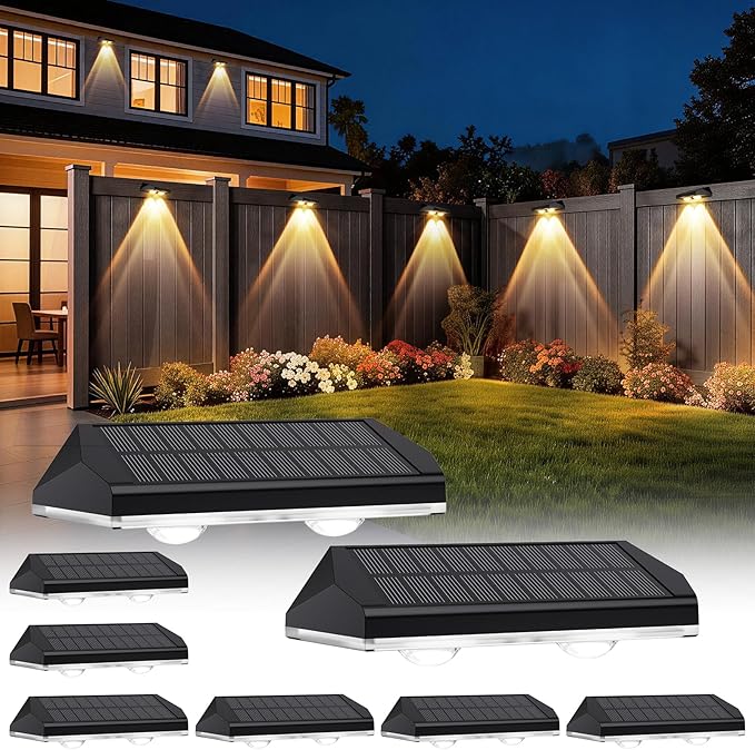 8 Pack Solar Fence Lights 3 Modes Warm Neutral Cool White IP65 Waterproof Step Lights