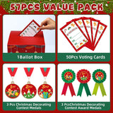 57 Pcs Christmas Decorating Contest Kit Includes 1 Voting Box 50 Ballot Cards 3 Christmas Decorating Ribbons And 3 Award Medals For Xmas Holiday Party Trophy Supplies