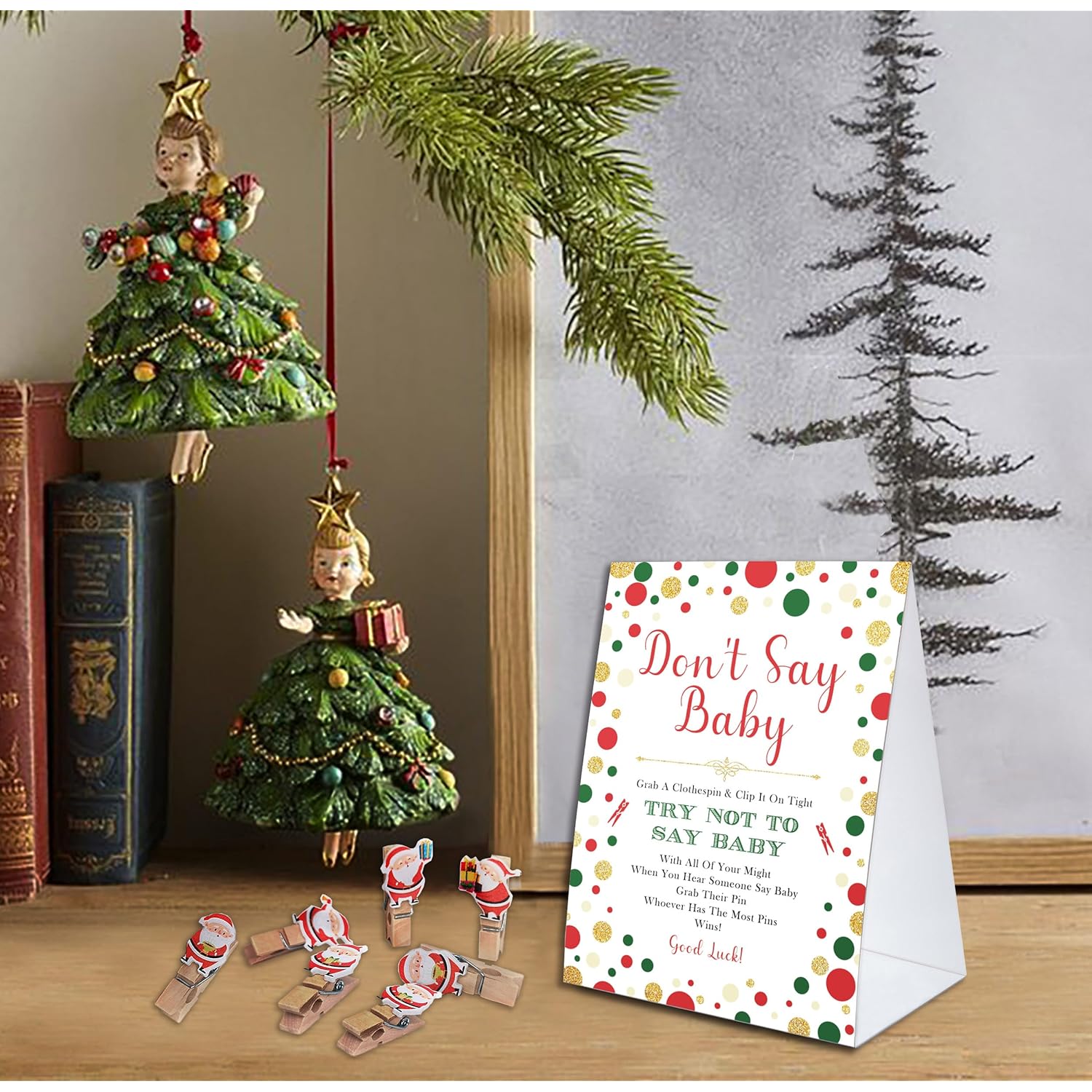 Don'T Say Baby Game,Christmas Games For Party, Christmas Baby Shower Game,Christmas Wooden Clothespins, Christmas Baby Shower Decorations-Dsbb10