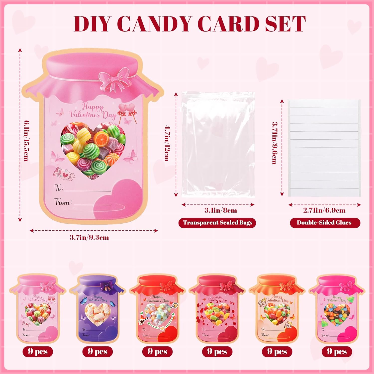 Valentines Day Cards 54 Pack Jars Happy Valentines Mason Jar Cards For Student Classroom Prize Party Favors Exchange Gifts (Candy Not Included)