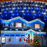 504 Led Christmas Lights With 112 Drops, 50Ft 12 Modes Blue And White Fairy String Lights With Timer Dimmable, Waterproo