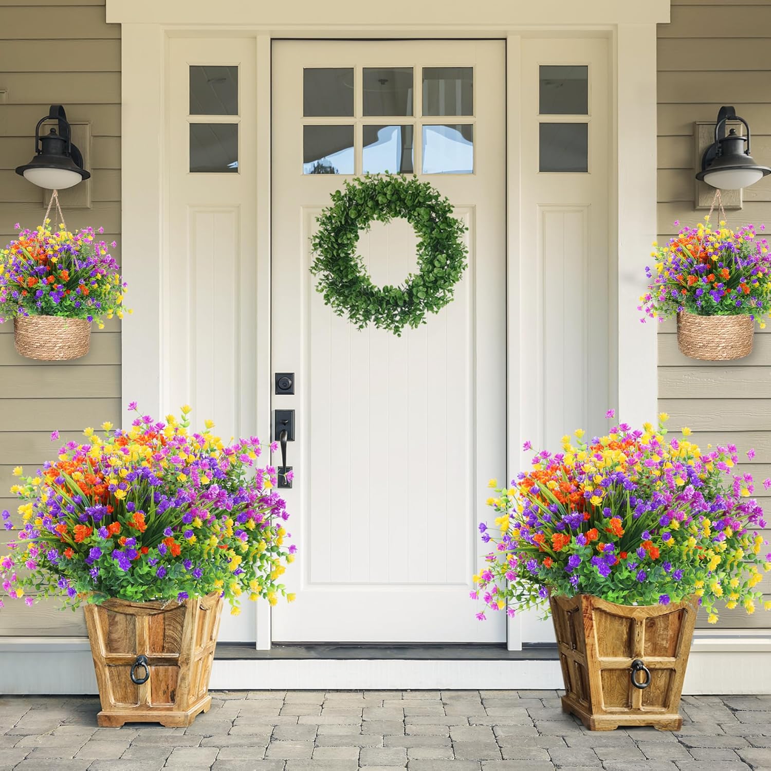 Artificial Flowers For Outdoors 24 Bundles Uv Resistant Boxwood Shrubs Artificial Eucalyptus Fake Plants Faux Plastic Greenery For Farmhouse Garden Home Indoor Outdoor Decoration?Mixed?