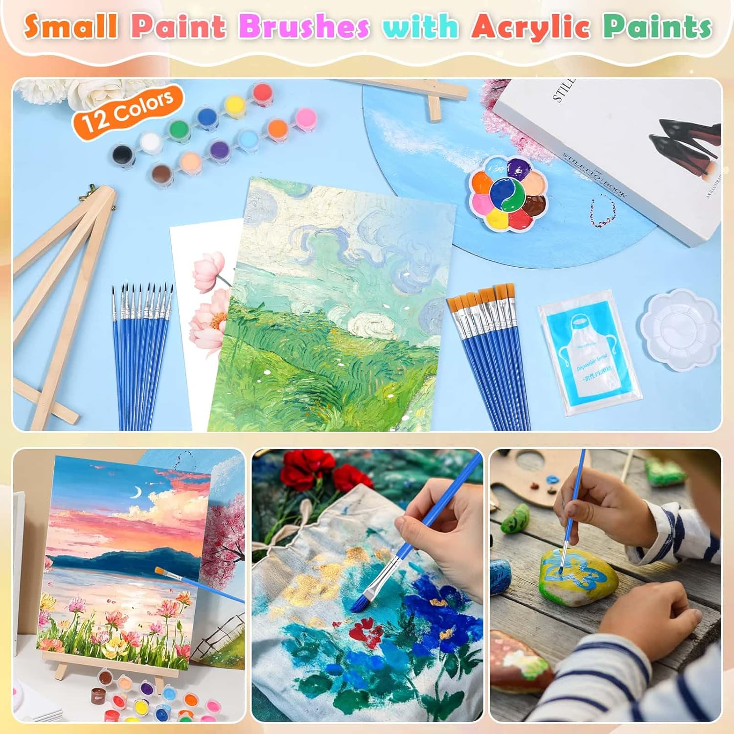 10Pack 8X10 Inch Canvas And Easel Set, Art Canvas Boards Bulk With Easel Stand, Mini Acrylic Paint & Brushes Set, Paint Trays, Sip And Paint Kit For Adults Couples Day Night Paint Party